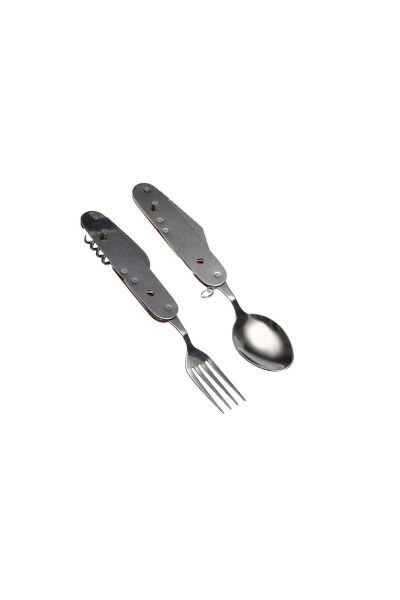 Campout Katlanır Kaşık Çatal Tirbuşon Kırmızı